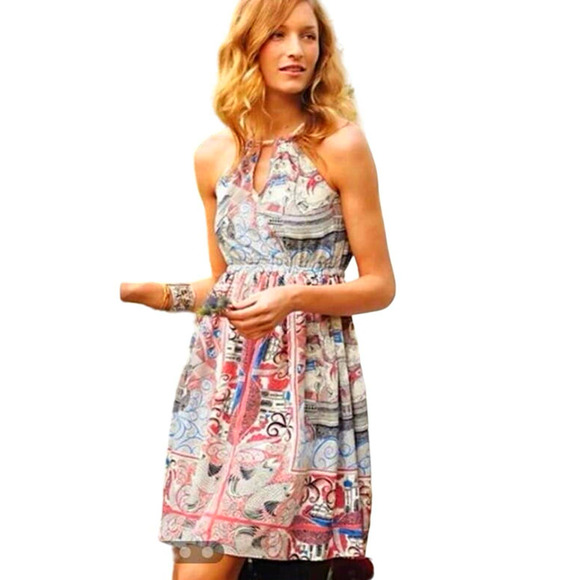Floreat Dresses & Skirts - Floreat Anthropologie 100% silk mini large blue pink rope tassel tie dress